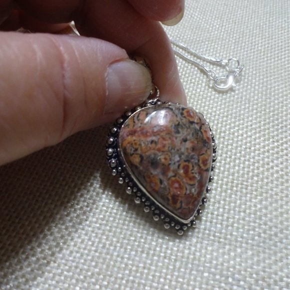 Natural "BRECCIATED JASPER" Handmade Sterling Pendant/Chain #376B - Picture 2 of 3